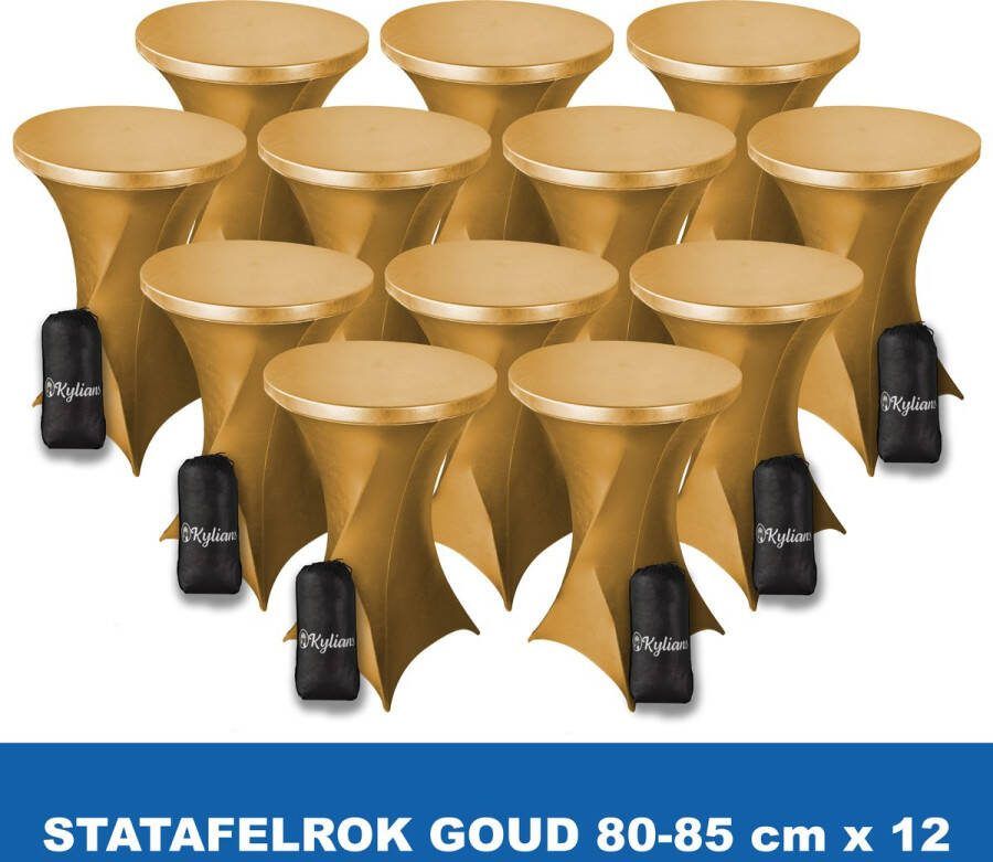 Kylians Statafelrok Goud x 12 – ∅ 80-85 x 110 cm Statafelhoes met Draagtas Luxe Extra Dikke Stretch Sta Tafelrok voor Statafel – Kras- en Kreukvrije Hoes