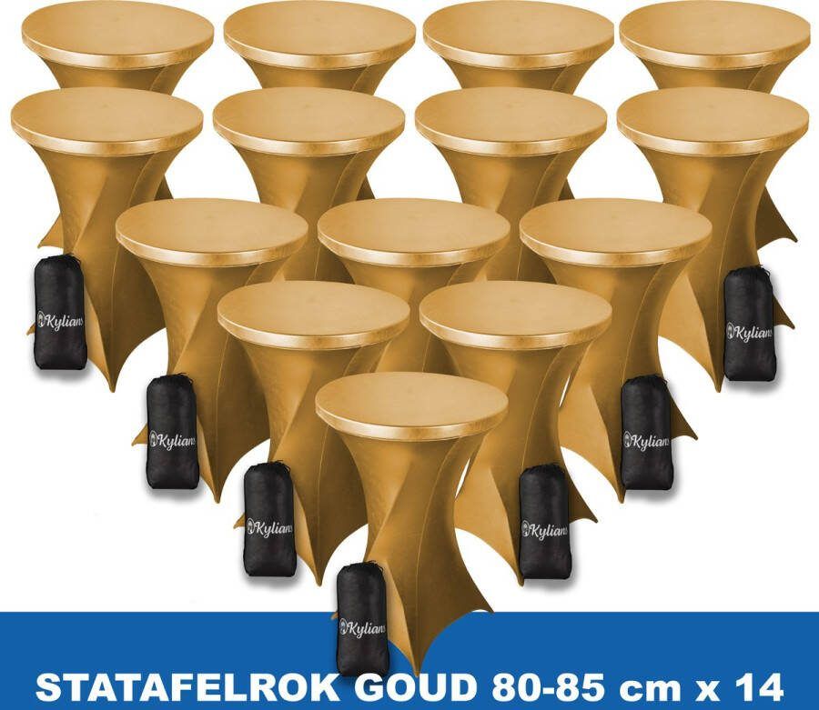 Kylians Statafelrok Goud x 14 – ∅ 80-85 x 110 cm Statafelhoes met Draagtas Luxe Extra Dikke Stretch Sta Tafelrok voor Statafel – Kras- en Kreukvrije Hoes