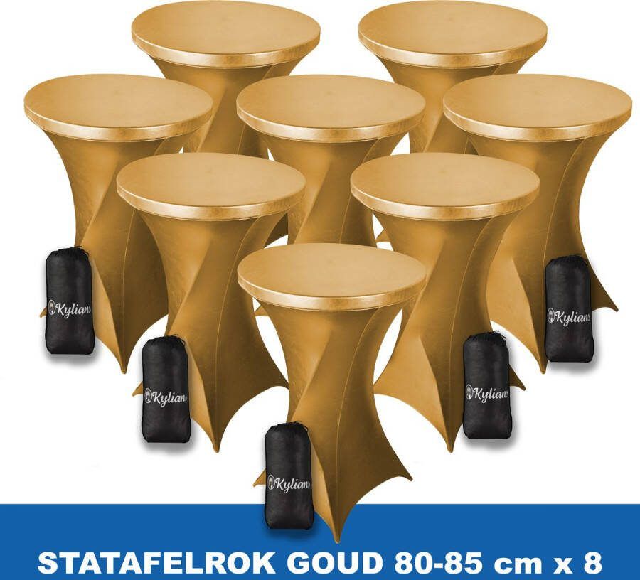 Kylians Statafelrok Goud x 8 – ∅ 80-85 x 110 cm Statafelhoes met Draagtas Luxe Extra Dikke Stretch Sta Tafelrok voor Statafel – Kras- en Kreukvrije Hoes