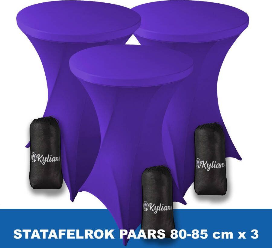 Kylians Statafelrok Paars x 3 – ∅ 80-85 x 110 cm Statafelhoes met Draagtas Luxe Extra Dikke Stretch Sta Tafelrok voor Statafel – Kras- en Kreukvrije Hoes