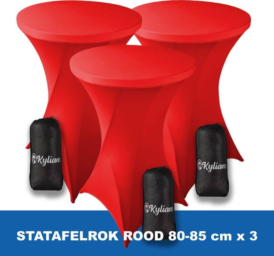 Kylians Statafelrok Rood x 3 – ∅ 80-85 x 110 cm Statafelhoes met Draagtas Luxe Extra Dikke Stretch Sta Tafelrok voor Statafel – Kras- en Kreukvrije Hoes