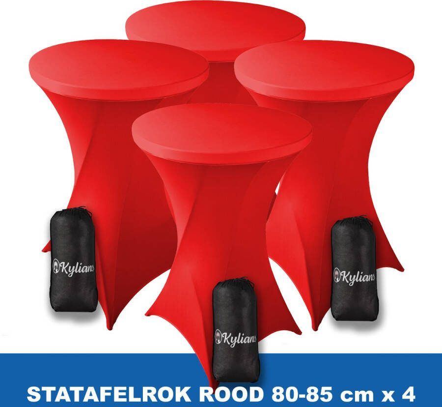 Kylians Statafelrok Rood x 4 – ∅ 80-85 x 110 cm Statafelhoes met Draagtas Luxe Extra Dikke Stretch Sta Tafelrok voor Statafel – Kras- en Kreukvrije Hoes