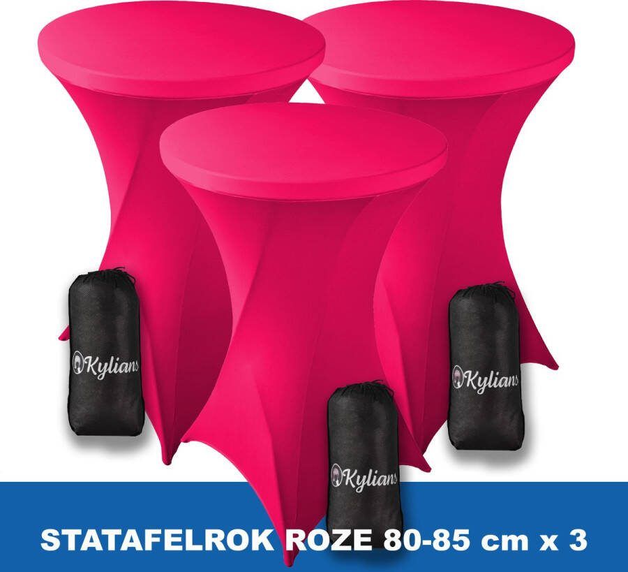 Kylians Statafelrok Roze x 3 – ∅ 80-85 x 110 cm Statafelhoes met Draagtas Luxe Extra Dikke Stretch Sta Tafelrok voor Statafel – Kras- en Kreukvrije Hoes