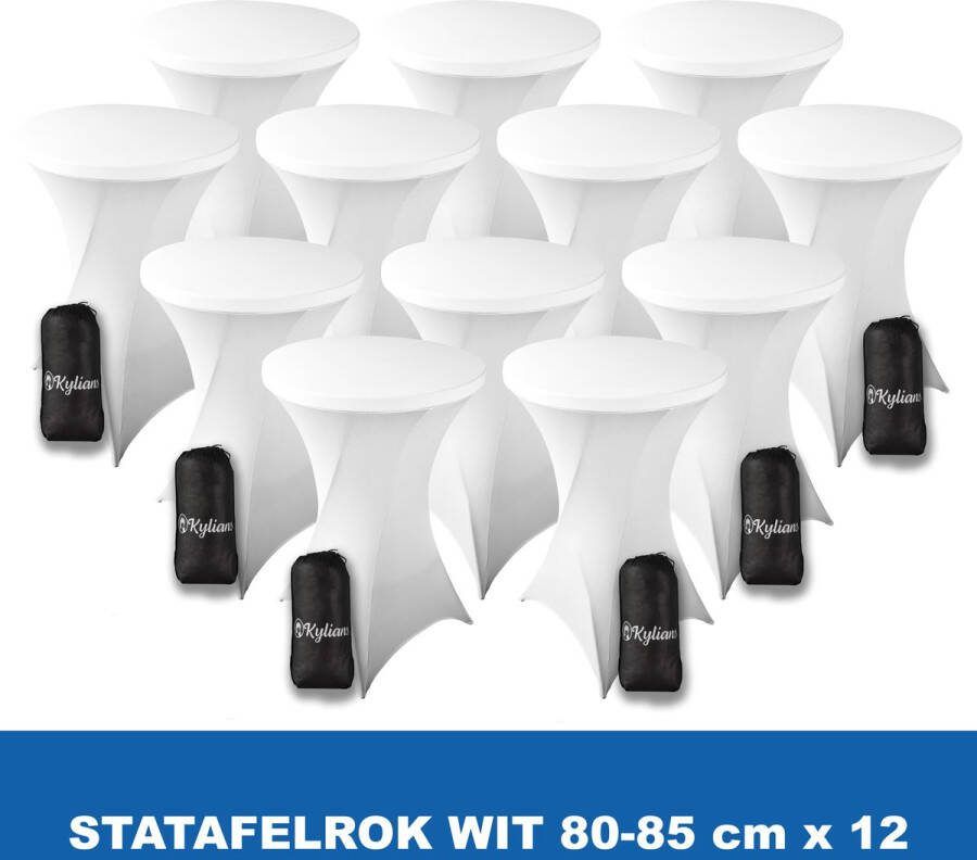 Kylians Statafelrok Wit x 12 – ∅ 80-85 x 110 cm Statafelhoes met Draagtas Luxe Extra Dikke Stretch Sta Tafelrok voor Statafel – Kras- en Kreukvrije Hoes