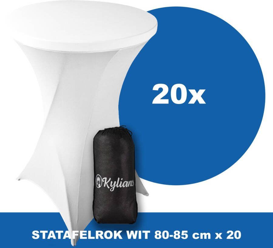 Kylians Statafelrok Wit x 20 – ∅ 80-85 x 110 cm Statafelhoes met Draagtas Luxe Extra Dikke Stretch Sta Tafelrok voor Statafel – Kras- en Kreukvrije Hoes