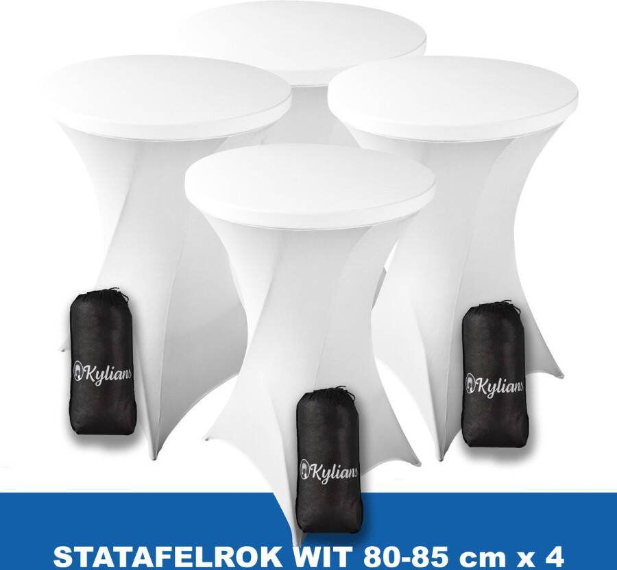 Kylians Statafelrok Wit x 4 – ∅ 80-85 x 110 cm Statafelhoes met Draagtas Luxe Extra Dikke Stretch Sta Tafelrok voor Statafel – Kras- en Kreukvrije Hoes