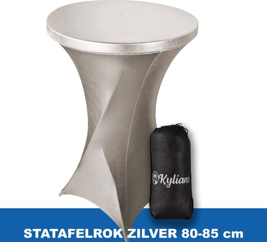 Kylians Statafelrok Zilver – ∅ 80-85 x 110 cm Statafelhoes met Draagtas Luxe Extra Dikke Stretch Sta Tafelrok voor Statafel – Kras- en Kreukvrije Hoes