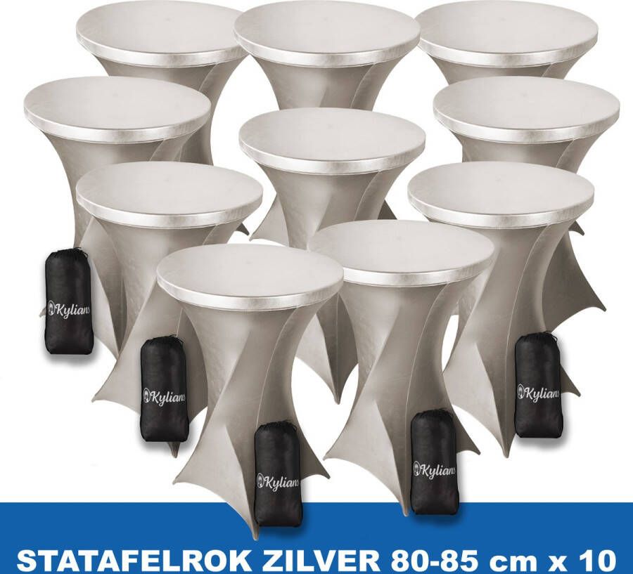 Kylians Statafelrok Zilver x 10 – ∅ 80-85 x 110 cm Statafelhoes met Draagtas Luxe Extra Dikke Stretch Sta Tafelrok voor Statafel – Kras- en Kreukvrije Hoes