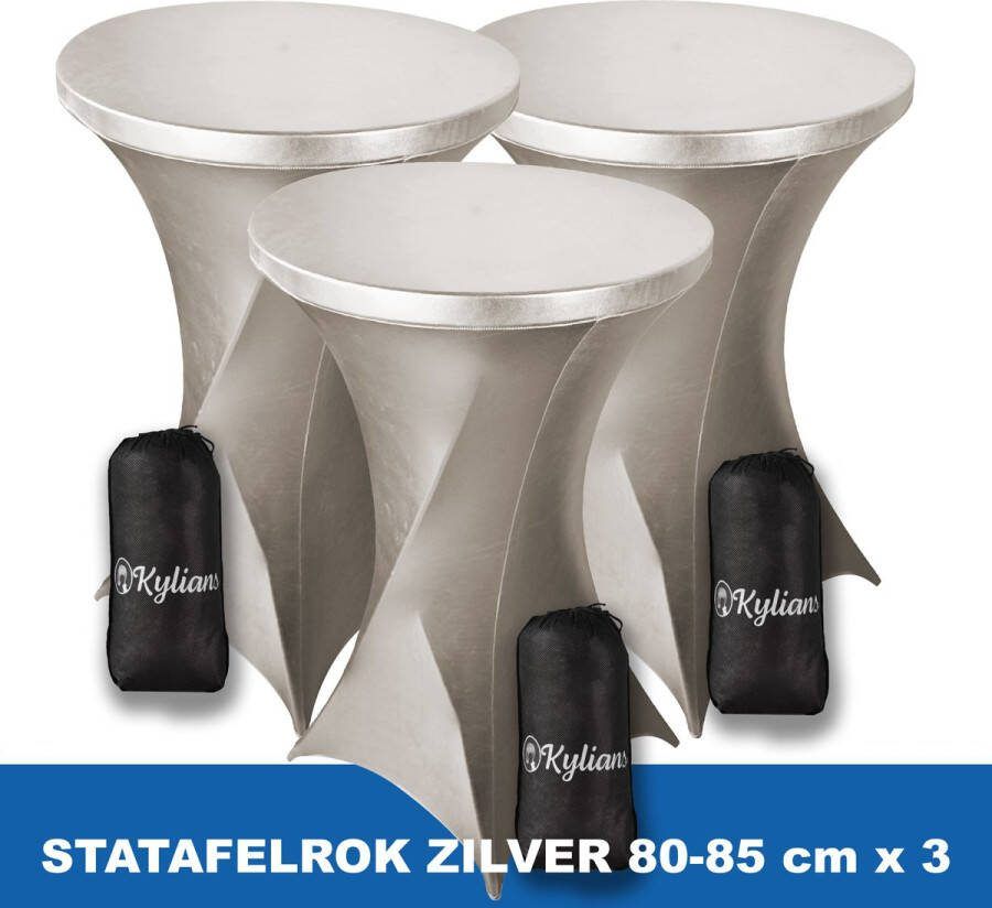 Kylians Statafelrok Zilver x 3 – ∅ 80-85 x 110 cm Statafelhoes met Draagtas Luxe Extra Dikke Stretch Sta Tafelrok voor Statafel – Kras- en Kreukvrije Hoes