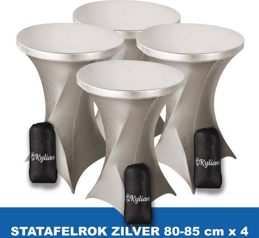 Kylians Statafelrok Zilver x 4 – ∅ 80-85 x 110 cm Statafelhoes met Draagtas Luxe Extra Dikke Stretch Sta Tafelrok voor Statafel – Kras- en Kreukvrije Hoes