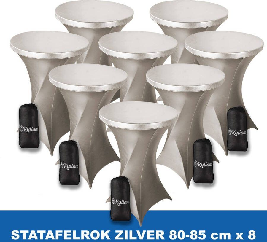 Kylians Statafelrok Zilver x 8 – ∅ 80-85 x 110 cm Statafelhoes met Draagtas Luxe Extra Dikke Stretch Sta Tafelrok voor Statafel – Kras- en Kreukvrije Hoes