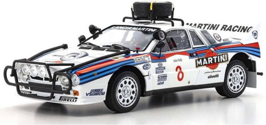 Kyosho Het 1:18 Diecast-model van de Lancia 037 Martini #8 van de Rally Safari Nairobi van 1985. De rijders waren F. Tabaton en L. Tedeschini. De fabrikant van het schaalmodel is . Dit model is alleen online verkrijgbaar