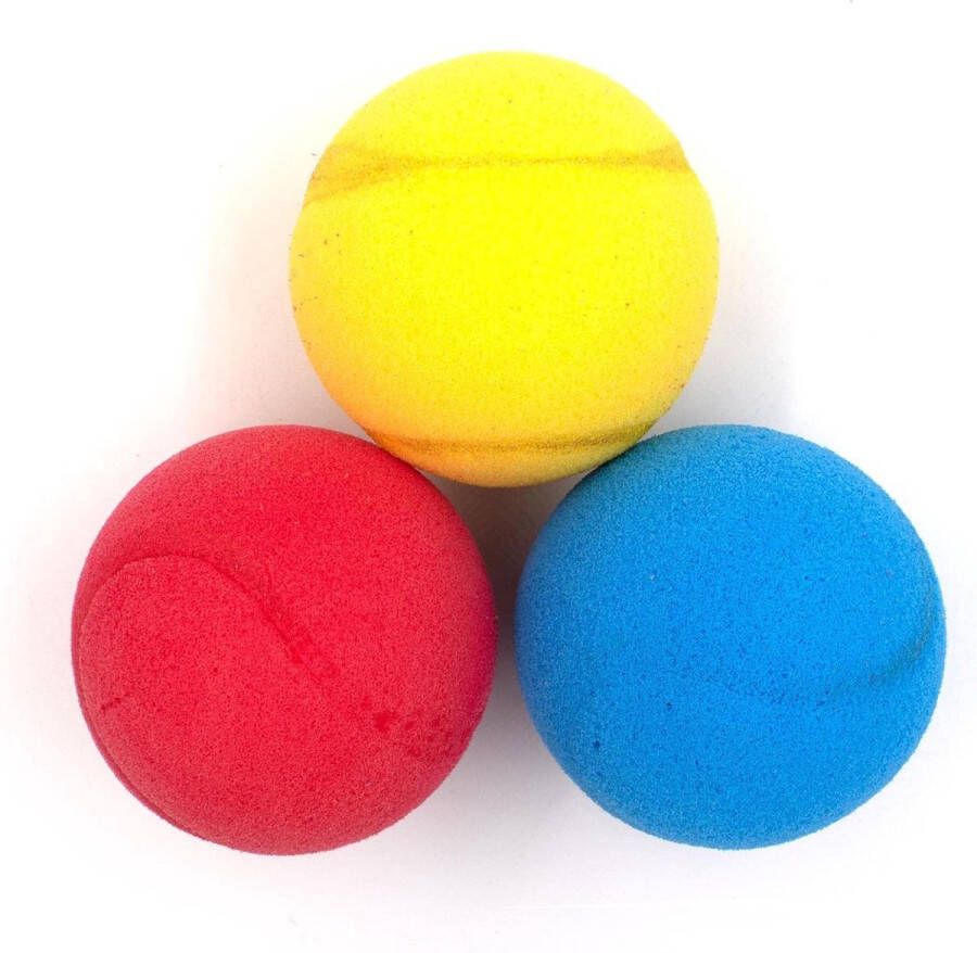 Kyto 3 stuks tennisbal softbal foam 7cm rood geel blauw