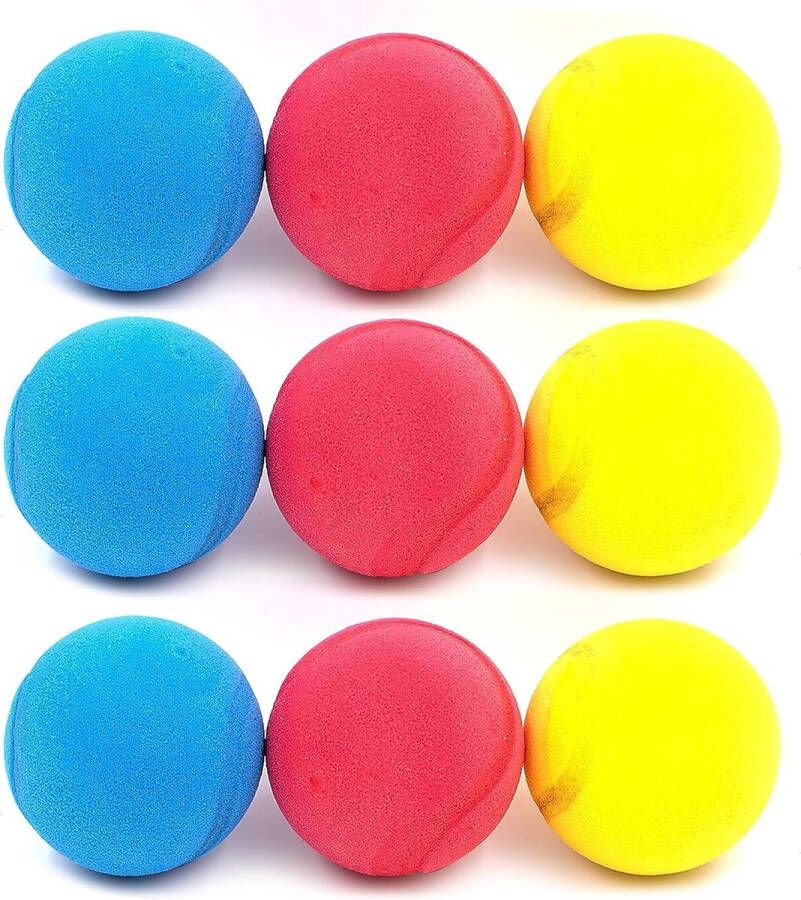 Kyto 9 stuks tennisbal softbal foam 7cm rood geel blauw