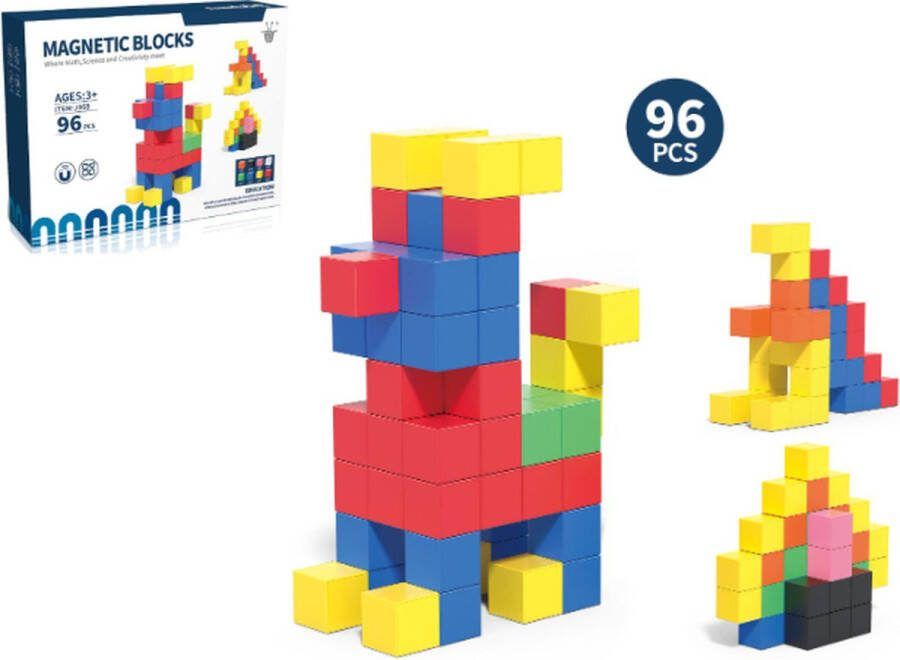Kyubey Magnetische bouwblokjes 96 stuks (3j+) Magnetisch speelgoed Magnetische bouwstenen met opbergzakje Educatief speelgoed 96 stuks