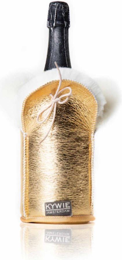 KYWIE Wijnkoeler Champagne koeler van 100% natuurlijke Texelse schapenvacht Binnenkant Wol Buitenkant Suede Gold Sparkle