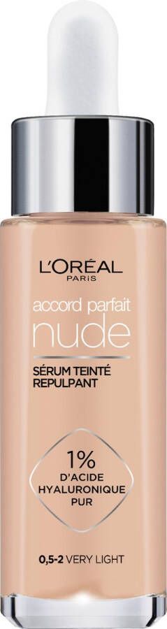 L Oréal Paris L'Oréal Paris Accord Parfait Nude Volumegevend Getint Serum Foundation met hyaluronzuur 0.5-2 Very Light 30ml Vegan