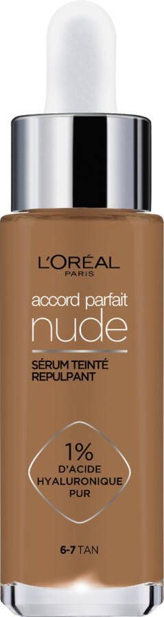 L Oréal Paris L'Oréal Paris Accord Parfait Nude Volumegevend Getint Serum Foundation met hyaluronzuur 6-7 Tan 30ml Vegan