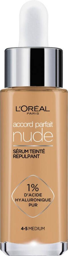 L Oréal Paris L'Oréal Paris Accord Parfait Nude Volumegevend Getint Serum Foundation met hyaluronzuur 4-5 Medium 30ml Vegan