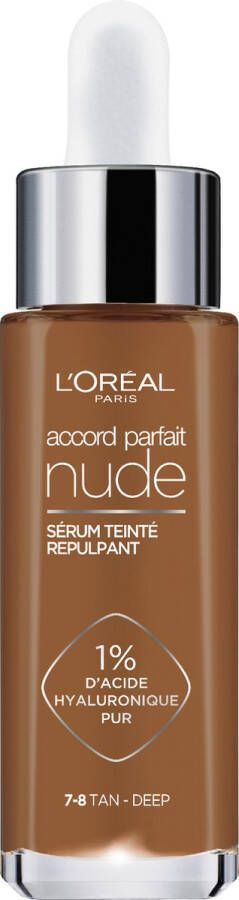 L Oréal Paris L'Oréal Paris Accord Parfait Nude Volumegevend Getint Serum Foundation met hyaluronzuur 7-8 Tan Deep 30ml Vegan