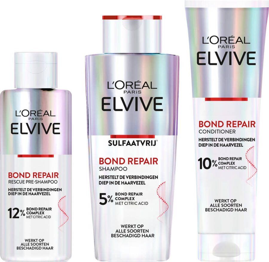 L Oréal Paris L'Oréal Paris Elvive Bond Repair Pre-Shampoo & Conditioner Routine Bundel Voor Beschadigd Haar 200ml & 150ml