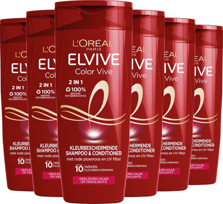 L Oréal Paris L'Oréal Paris Elvive Color Vive 2-in-1 Kleurbeschermende Shampoo & Conditioner Voordeelverpakking Gekleurd Haar 6 x 250ml