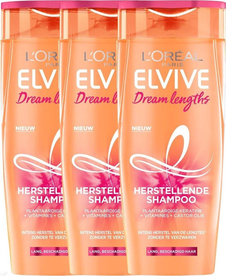 L Oréal Paris L'Oréal Paris Elvive Dream Lengths Shampoo met Castorolie en Niacinamide Lang en Beschadigd Haar 3 x 250ml