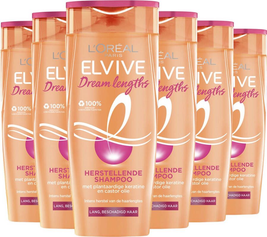 L Oréal Paris L'Oréal Paris Elvive Dream Lengths Shampoo met Castorolie en Niacinamide voor Lang en Beschadigd Haar 6x 250ml