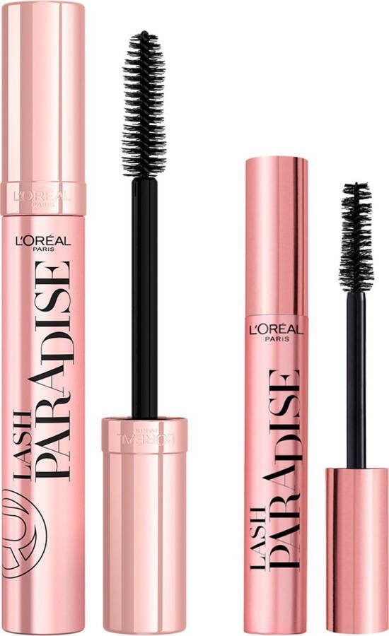 L Oréal Paris L'Oréal Paris Lash Paradise mascara bundel full size en mini 01 Black Zwarte Volume Mascara Verrijkt met bloemolie