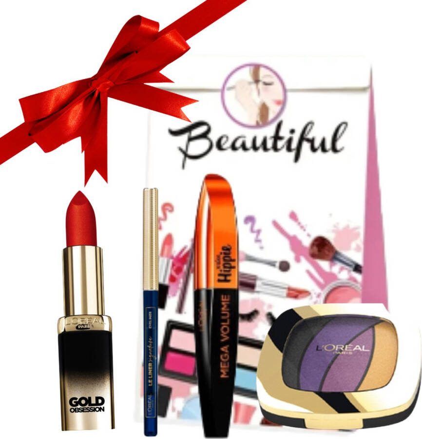 L Oréal Paris L'Oréal Paris Make-up Set with Mascara Eyeliner Lippenstift and Lidschatten L'Oréal Paris Mega Volume Miss Baby Roll Mascara L'Oréal Paris Lippenstift Color Riche Satin 4 3 g Color Riche Quads Lidschatten 2.5 g Le Liner Signature Eyeliner