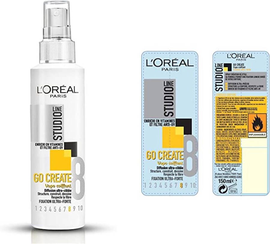 L Oréal Paris L'Oréal Paris Studio Line Go Create Spray Coiffant Fixation Ultra Forte 150 ml Lot de 2