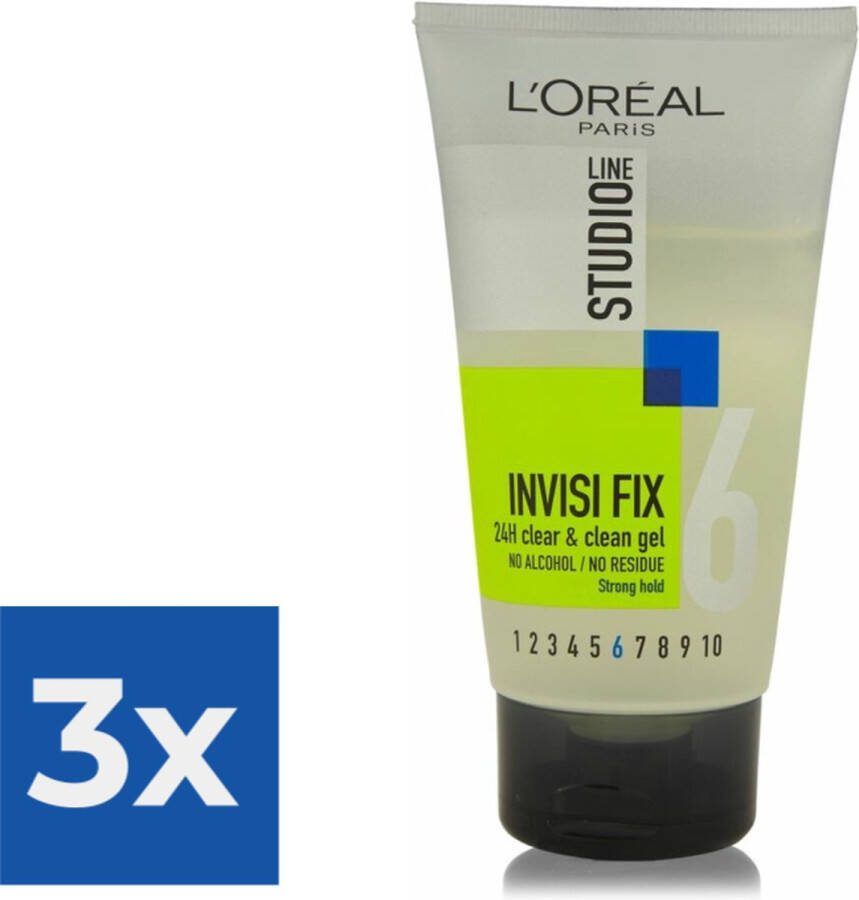 L Oréal Paris L'Oréal Paris Studio Line Invisi Fix 24H Clear & Clean Gel 150 ml Strong Voordeelverpakking 3 stuks