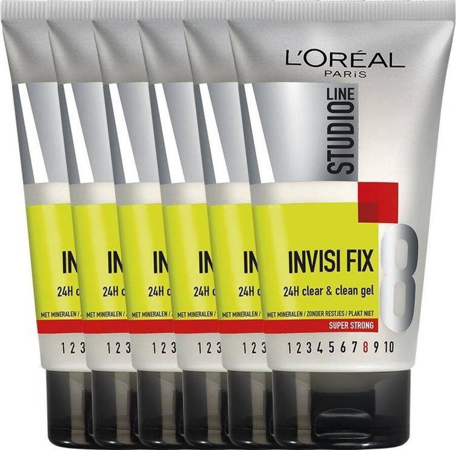 L Oréal Paris L'Oréal Paris Studio Line Invisi Fix 24h Clear & Clean Super Sterke Fixatie Haargel 6 x 150 ml Voordeelverpakking