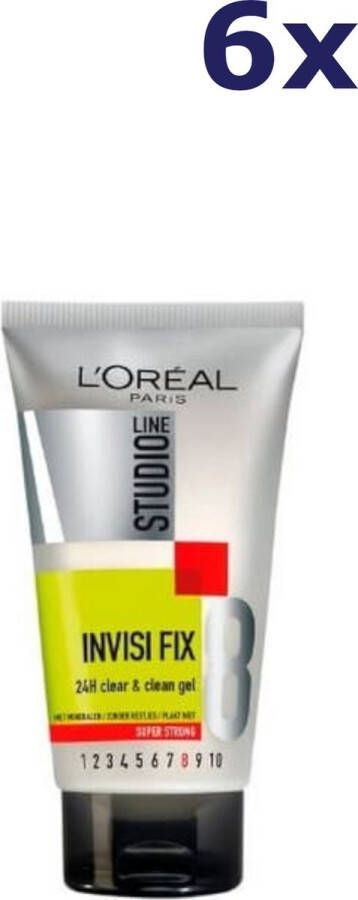 L Oréal Paris L'Oréal Paris Studio Line Invisi Fix 24h Clear & Clean Super Sterke Fixatie Haargel 6 x 150 ml Voordeelverpakking