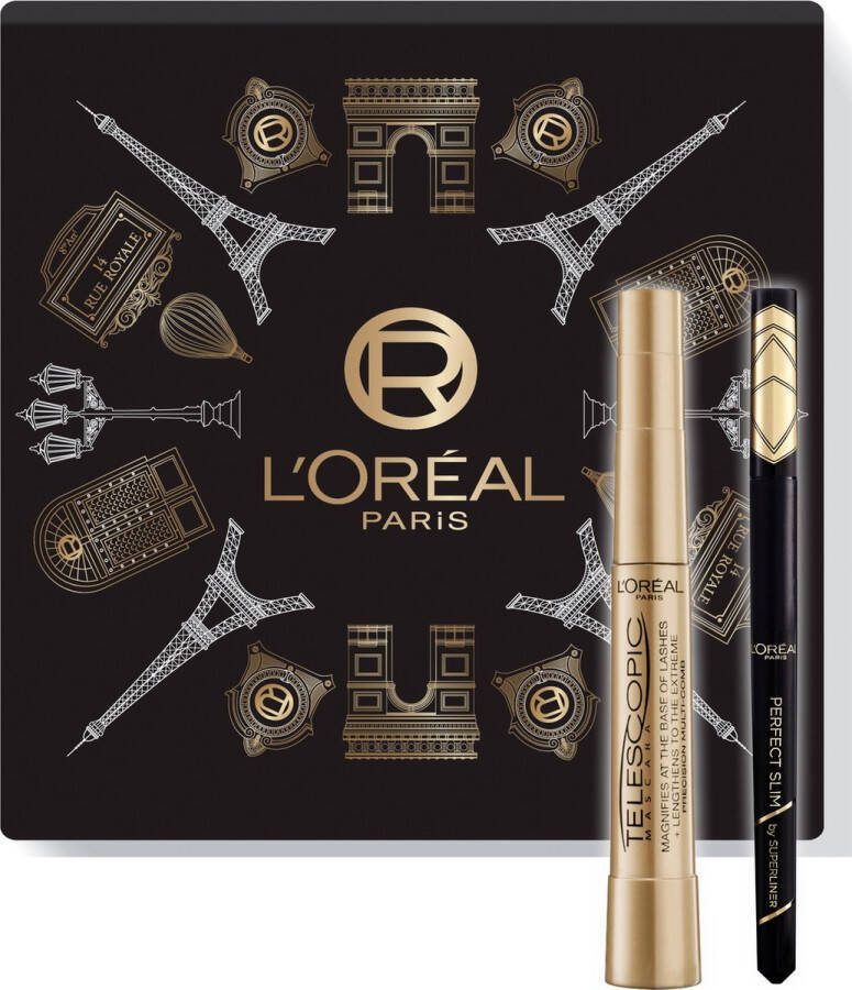 L Oréal Paris L'Oréal Paris Telescopic Classic Mascara Zwart + Superliner Perfect slim Zwart Giftset Geschenkset