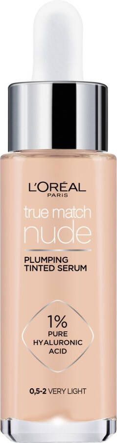 L Oréal Paris L'Oréal Paris True Match Nude Volumegevend Getint Serum Foundation met hyaluronzuur 0.5-2 Very Light 30ml Vegan