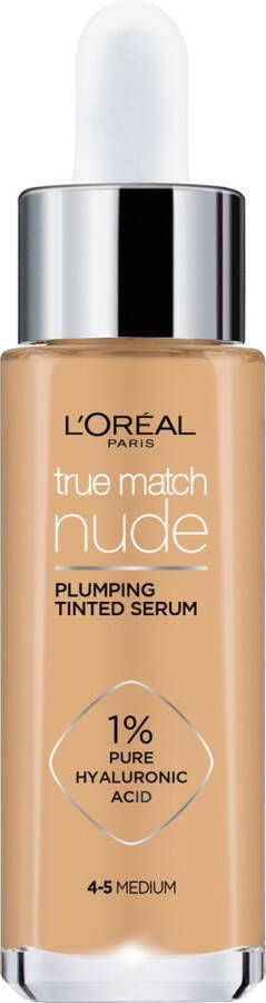 L Oréal Paris L'Oréal Paris True Match Nude Volumegevend Getint Serum Foundation met hyaluronzuur 4-5 Medium 30ml Vegan