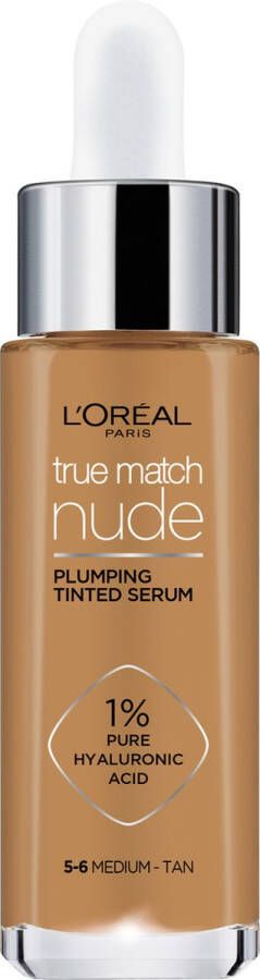 L Oréal Paris L'Oréal Paris True Match Nude Volumegevend Getint Serum Foundation met hyaluronzuur 5-6 Medium Tan 30ml Vegan