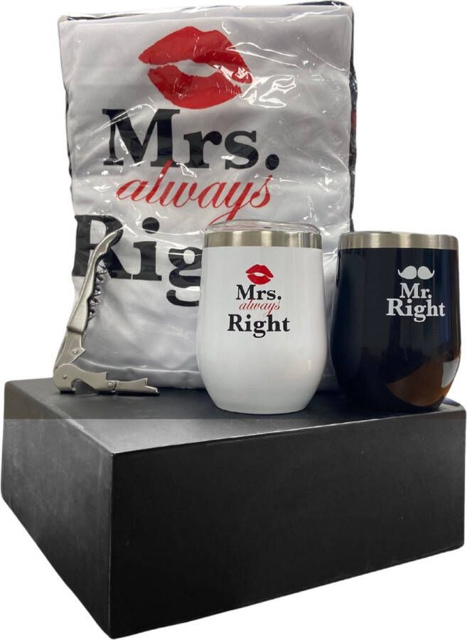 L28 Giftpack Schorten Mr & Mrs Right Set -Barbecue schort Zwart Koken Kookschort Katoen Sloof