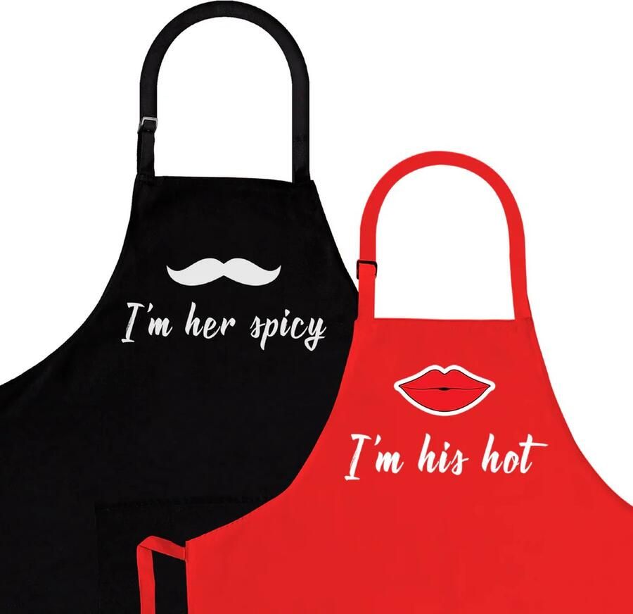 L28 Schort 2-Pack Her Spicy & His Hot Barbecue schort Zwart Koken Kookschort Katoen Sloof