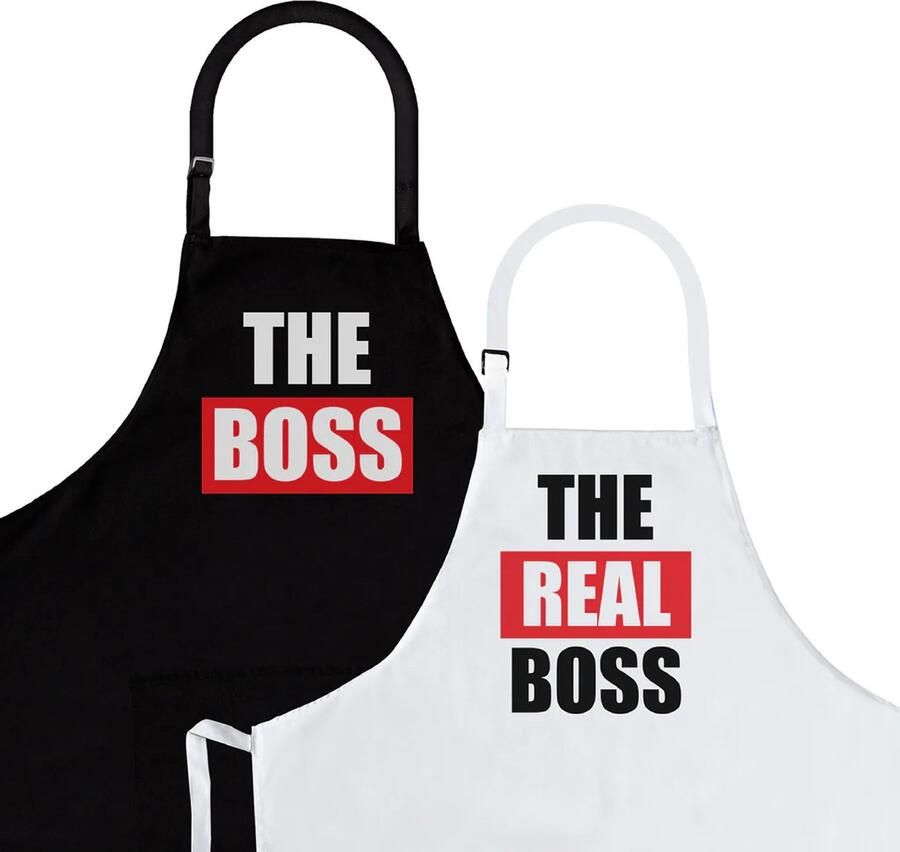 L28 Schort 2-Pack The Boss & The Real Boss Barbecue schort Zwart Koken Kookschort Katoen Sloof