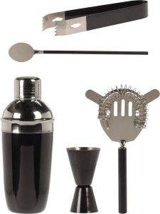 Excellent Houseware Rvs Barset Cocktailset Giftset Met Cocktailshaker 5-delig Zwart Cocktailshakers