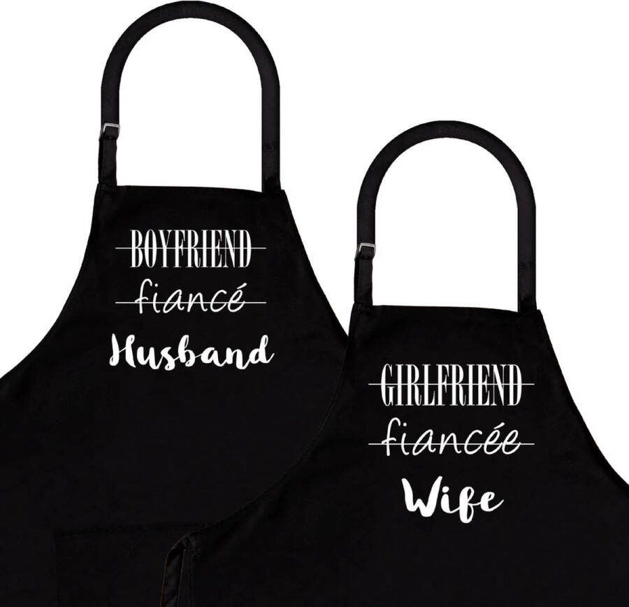 L28 Schort 2-Pack Husband & Wife Barbecue schort Zwart Koken Kookschort Katoen Sloof