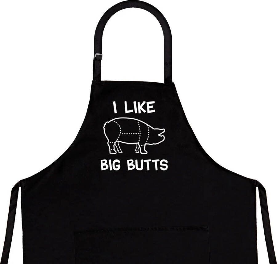 L28 Schort I Like Big Butts- Barbecue schort Zwart Koken Kookschort Katoen Sloof