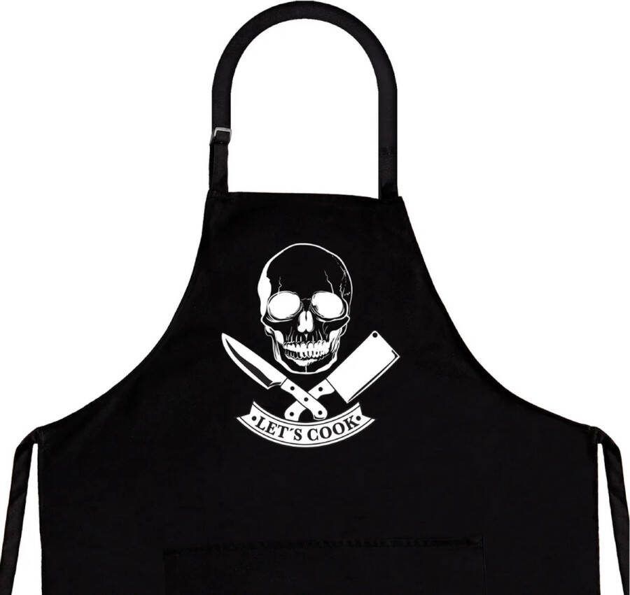 L28 Schort Let's Cook Barbecue schort Zwart Koken Kookschort Katoen Sloof