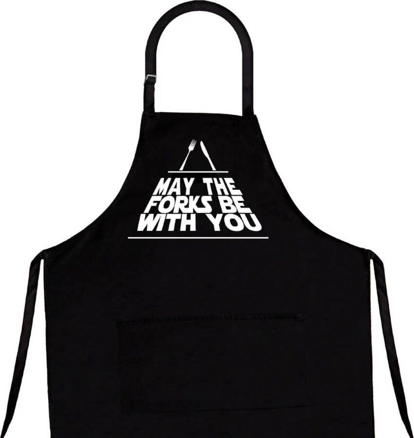 L28 Schort May the Forks be with You- Barbecue schort Zwart Koken Kookschort Katoen Sloof