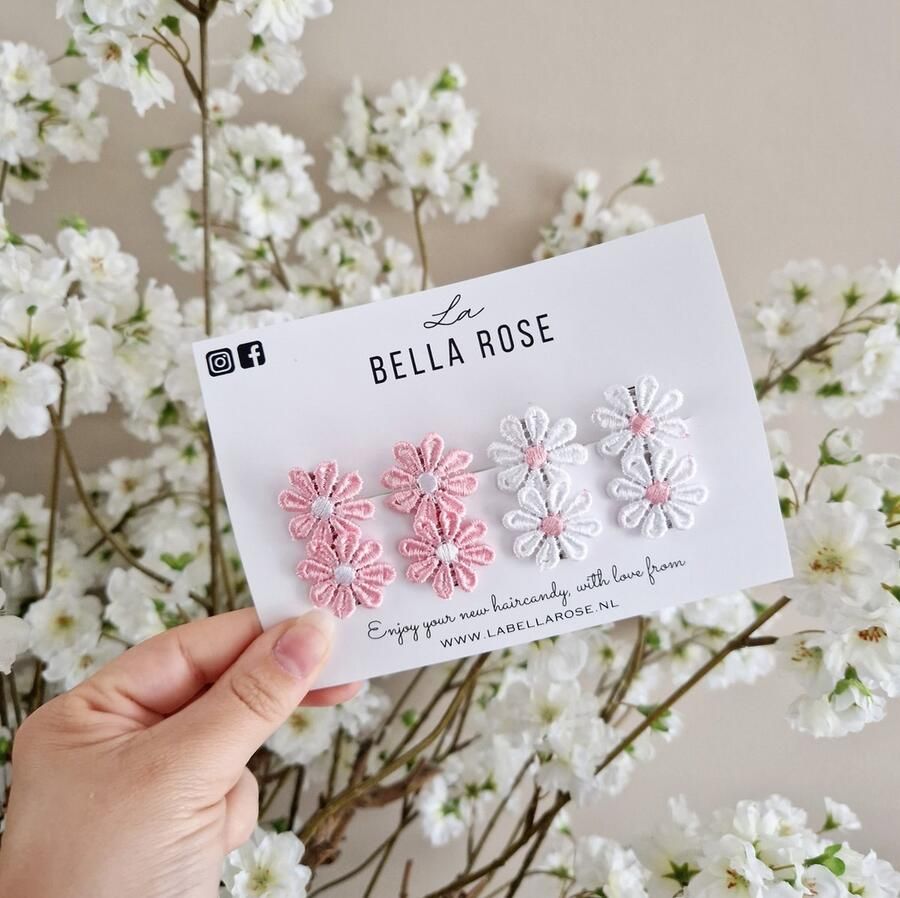 La Bella Rose Set van 4 haarclipjes Roze Madeliefjes Alligator Clip Haarclipjes Roze Haaraccessoires
