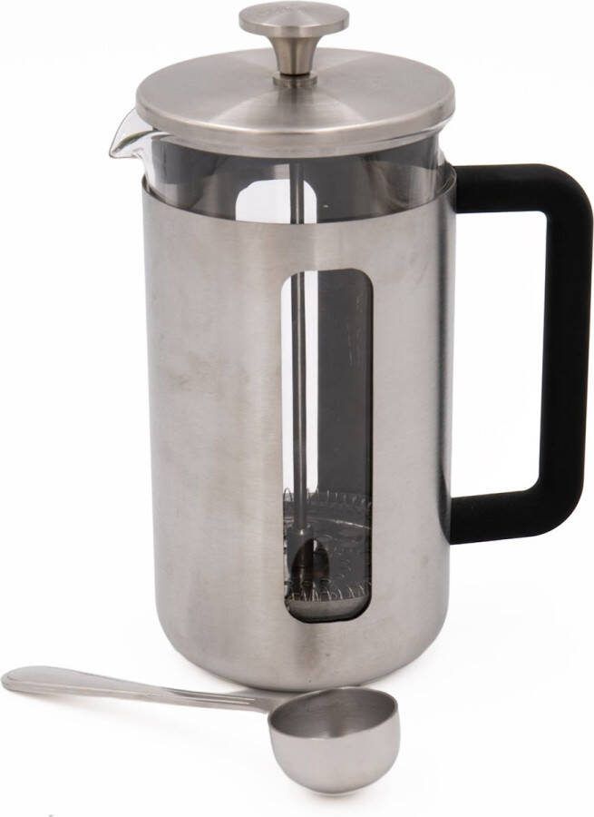 La Cafetière 2-delige Cafetière Set inclusief Pisa 8-kops geborstelde roestvrijstalen Cafetière en roestvrijstalen koffiemaatschep