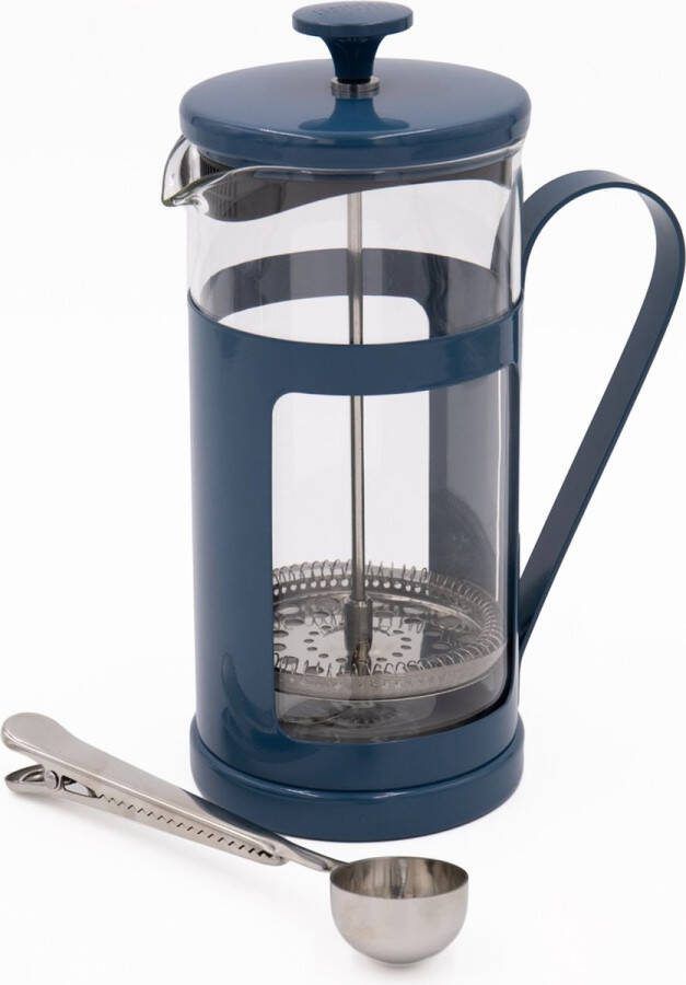 La Cafetière 2-delige Cafetière Set met Monaco 8-kops Navy Cafetière en Roestvrijstalen Koffielepeltje met Clip