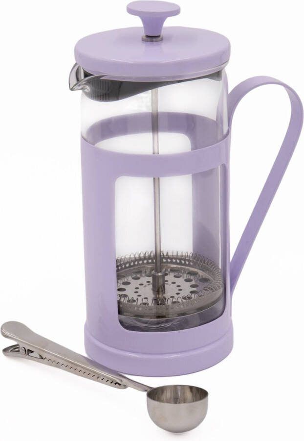La Cafetière 2-delige Cafetière Set met Monaco Lavendel 8-kops Cafetière en Roestvrijstalen Koffielepeltje met Clip